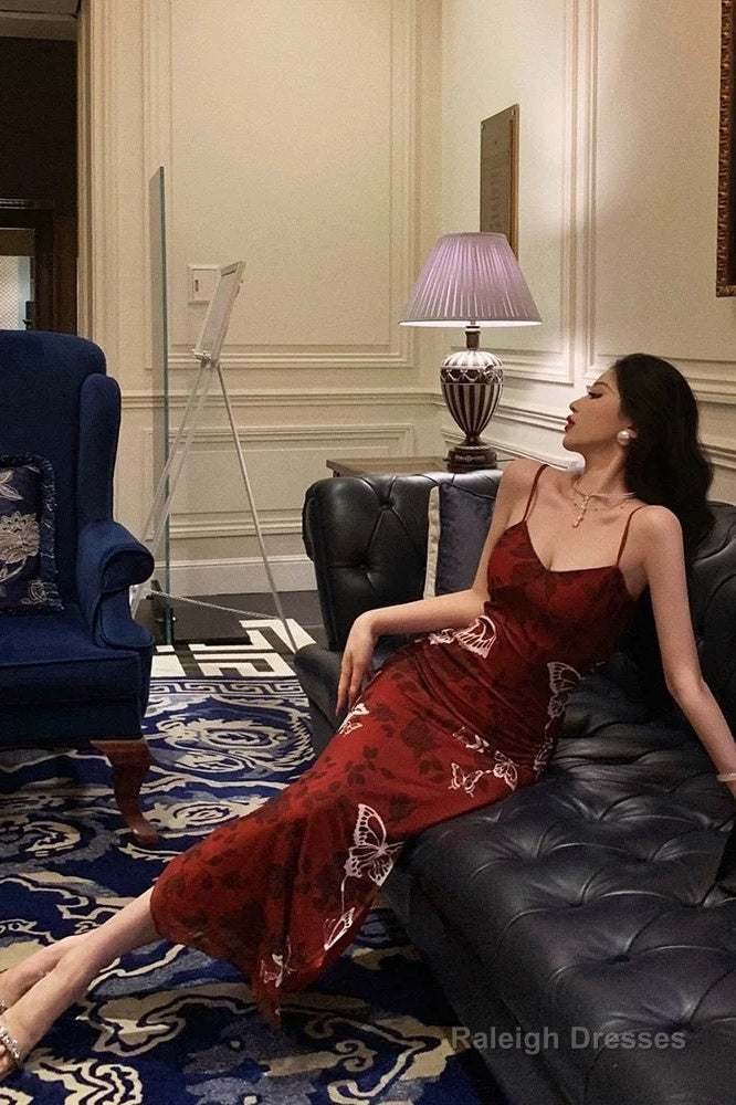 Sexy French Mermaid Spaghetti Straps Burgundy Prom Dresses Birthday Outfits Evening Gown