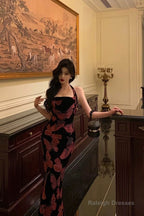 Sexy French Sheath Halter Floral Prom Dresses Birthday Outfits Evening Gown