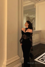 French Sheath Off The Shoulder Black Lace Prom Dress Birthday Outfits Prom Gowns