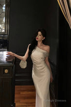 Sexy French Sheath One Shoulder White Prom Dresses Birthday Outfits Evening Gown