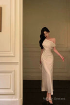 Sexy French Sheath One Shoulder White Prom Dresses Birthday Outfits Evening Gown