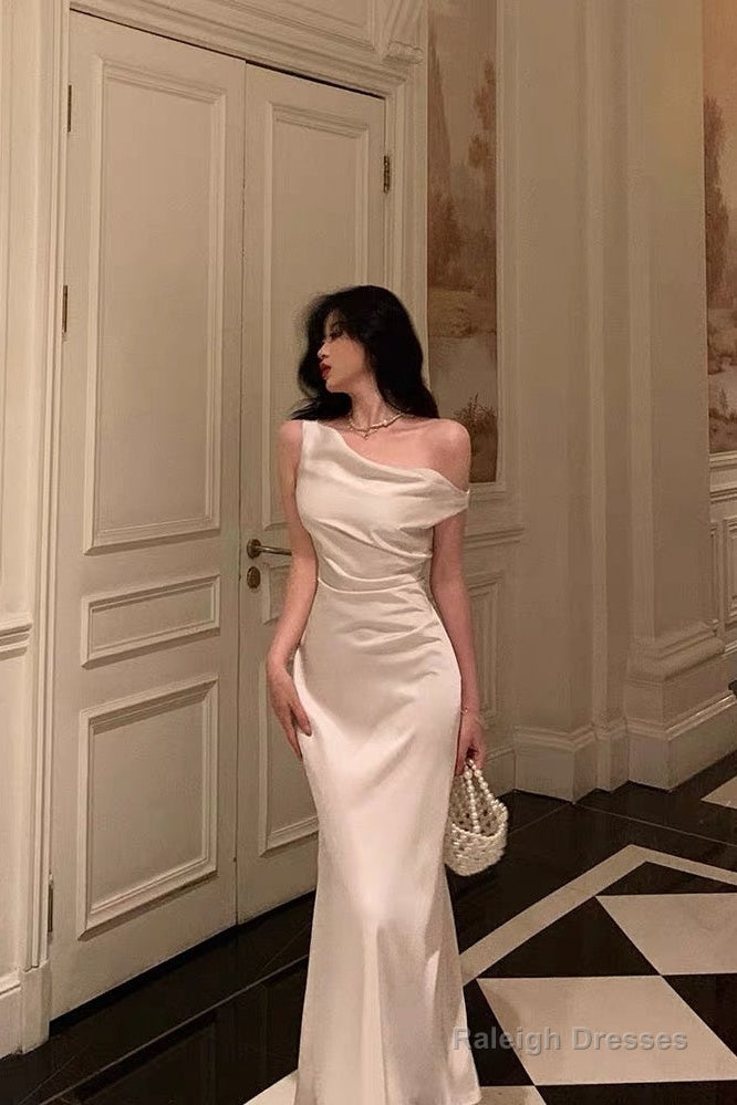 Sexy French Sheath One Shoulder White Prom Dresses Birthday Outfits Evening Gown