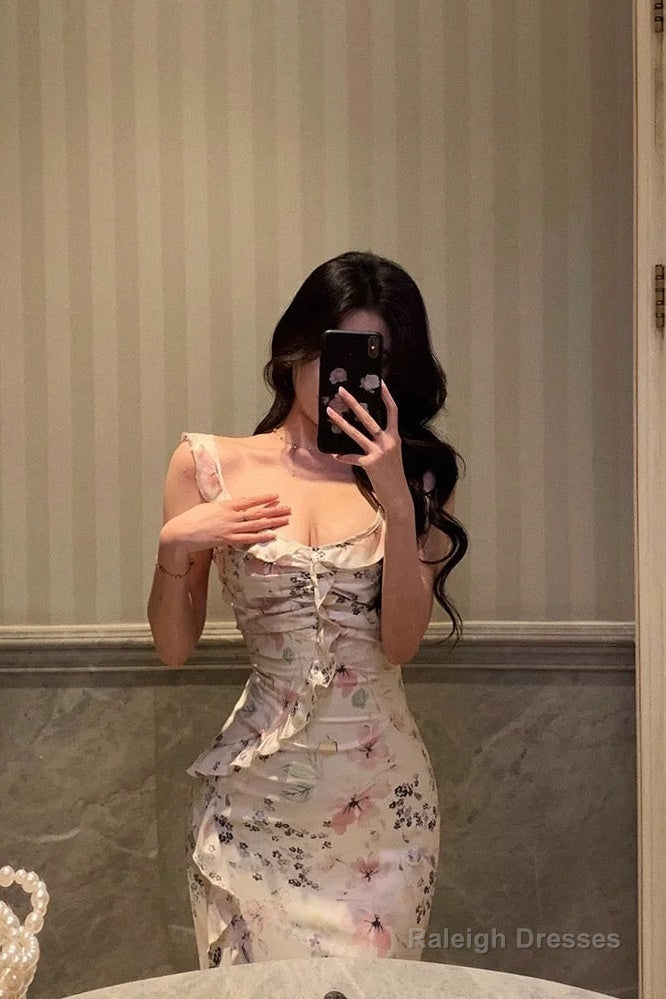 Sexy French Sheath Square Neckline Floral Pink Prom Dresses Birthday Outfits Evening Gown Secondary image