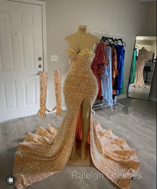 Sexy Gold Sequins Prom Dress Mermaid Long Black Girl Evening Formal Dresses Secondary image