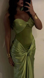 Green Strapless Mermaid Prom Dress Sweetheart Prom Dress Elegant Satin Long Prom Dress