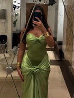 Green Strapless Mermaid Prom Dress Sweetheart Prom Dress Elegant Satin Long Prom Dress