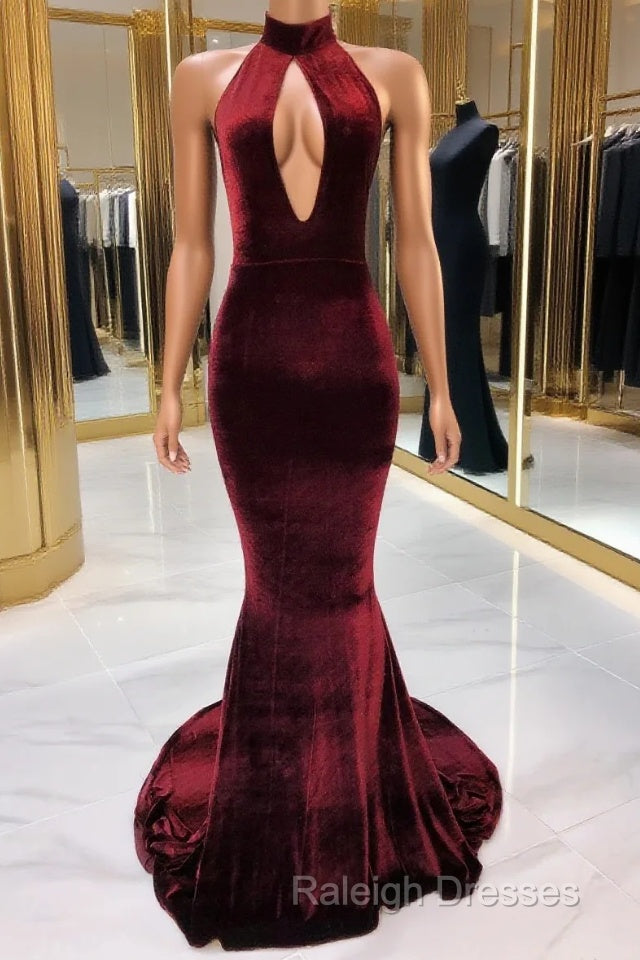 Sexy Halter Burgundy Winter Wedding Guest Dresses Velvet Prom Dresses Sleeveless Main image
