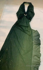 Sexy Halter Ombre Green Chiffon Backless Long Prom Dress Evening Dress