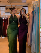 Halter Ombre Green Chiffon Backless Prom Dresses Long Prom Dresses