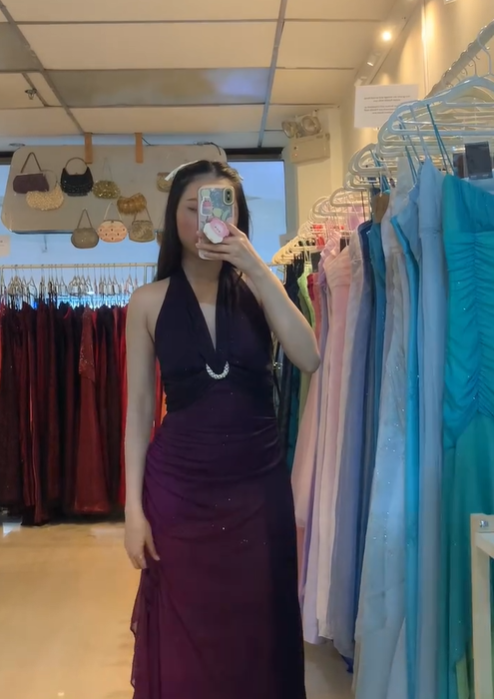 Halter Ombre Green Chiffon Backless Prom Dresses Long Prom Dresses