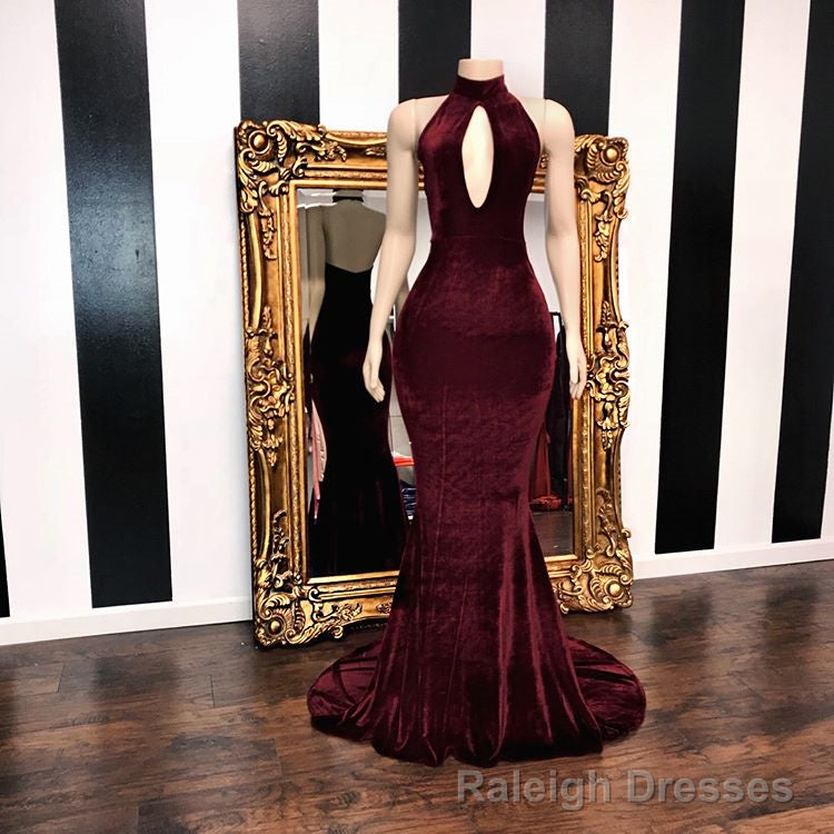 Sexy Halter V Neck Mermaid Prom Dress Burgundy Long Chiffon