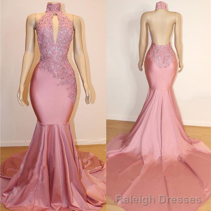 Sexy High Collar Mermaid Prom Dress Sequins Pink Long Backless Secondary image