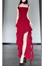 High Low Spaghetti Straps Christmas Dresses Red Prom Dress Birthday Outfits