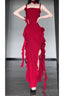 High Low Spaghetti Straps Christmas Dresses Red Prom Dress Birthday Outfits