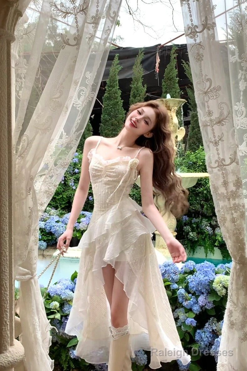 Sexy High Low Spaghetti Straps Ivory Holiday Dresses Night Dress Birthday Outfits Secondary image