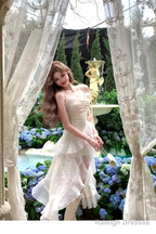 Sexy High Low Spaghetti Straps Ivory Holiday Dresses Night Dress Birthday Outfits