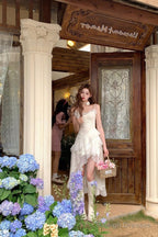 Sexy High Low Spaghetti Straps Ivory Holiday Dresses Night Dress Birthday Outfits