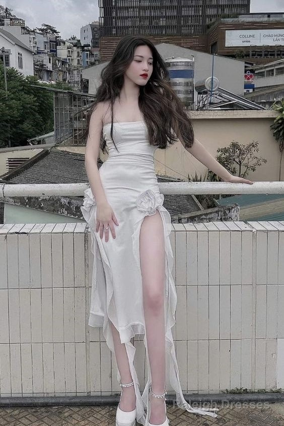 High Low Strapless White Prom Dress 21Th Birthday Outfit