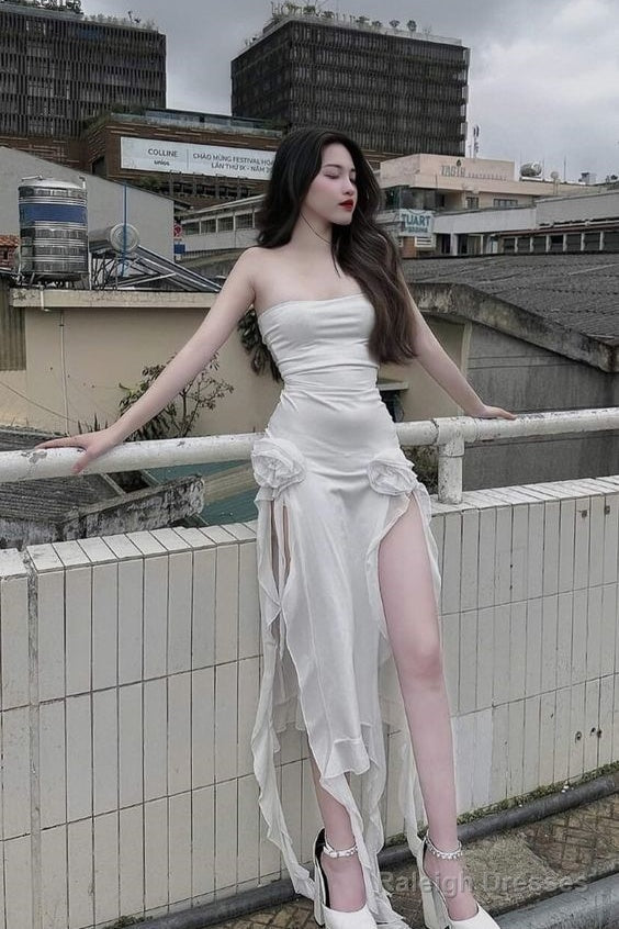 High Low Strapless White Prom Dress 21Th Birthday Outfit