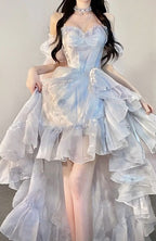 High Low Straps Blue Prom Dress 21Th Birthday Outfit