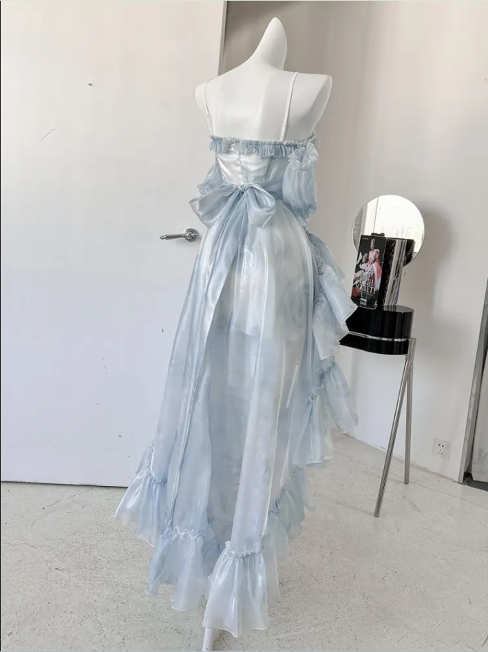 High Low Straps Blue Prom Dress 21Th Birthday Outfit