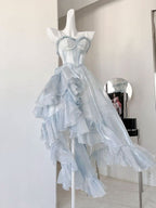 High Low Straps Blue Prom Dress 21Th Birthday Outfit