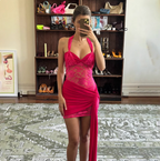 Sexy Lace Stitching See-Through Halter Neck Backpack Hip Birthday Dress Homecoming Dress