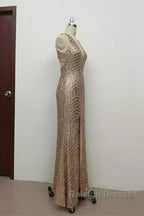 Sexy Leg Split Open Back Mermaid Sequins Prom Dresses