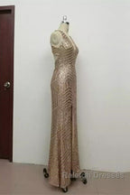 Leg Split Open Back Mermaid Sequins Prom Dress