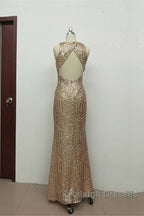 Sexy Leg Split Open Back Mermaid Sequins Prom Dresses