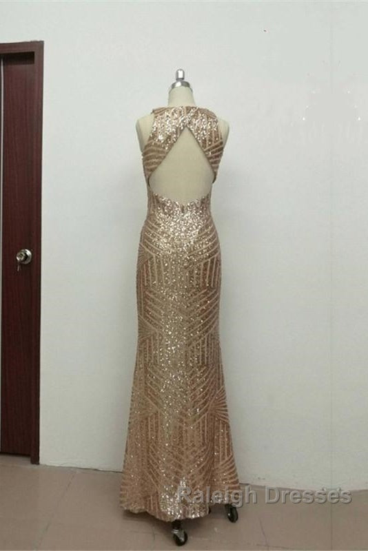 Sexy Leg Split Open Back Mermaid Sequins Prom Dresses