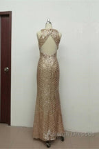 Leg Split Open Back Mermaid Sequins Prom Dress
