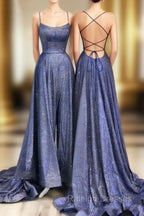 Sexy Long A-line Spaghetti Straps Backless Ruffles Prom Dress with Slit