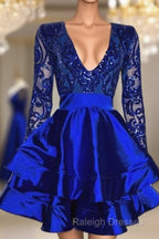 Sexy Long Sleeve Cocktail Dresses,Royal Blue Homecoming Dresses