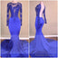 Sexy Long-Sleeves Mermaid Backless Royal-Blue Prom Dresses