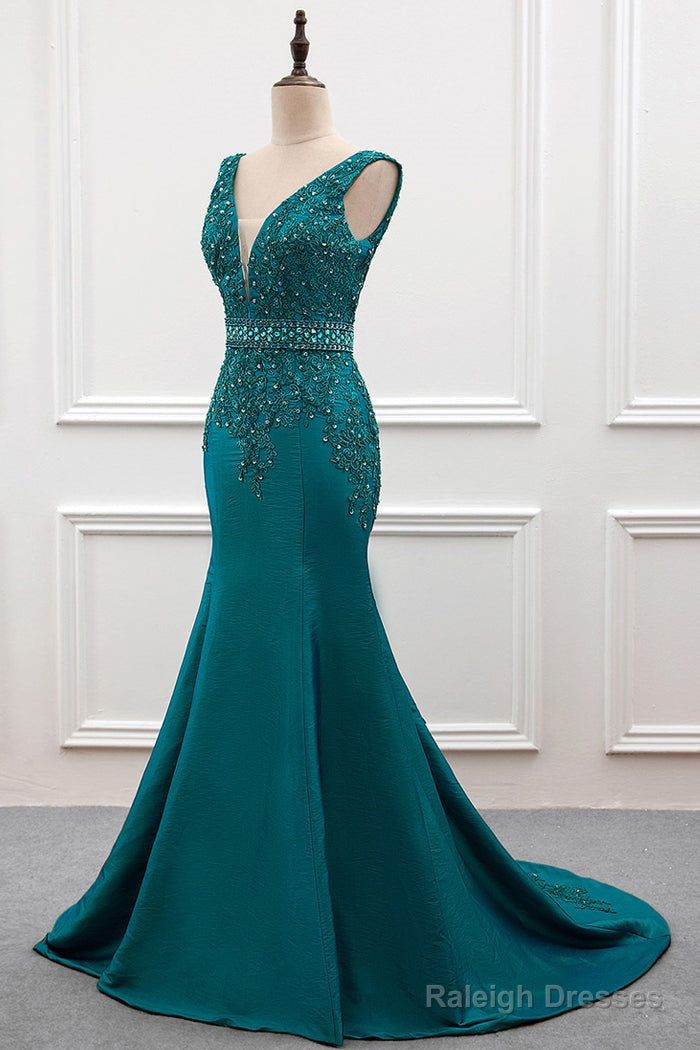 Mermaid Deep V-Neck Beading Prom Dress
