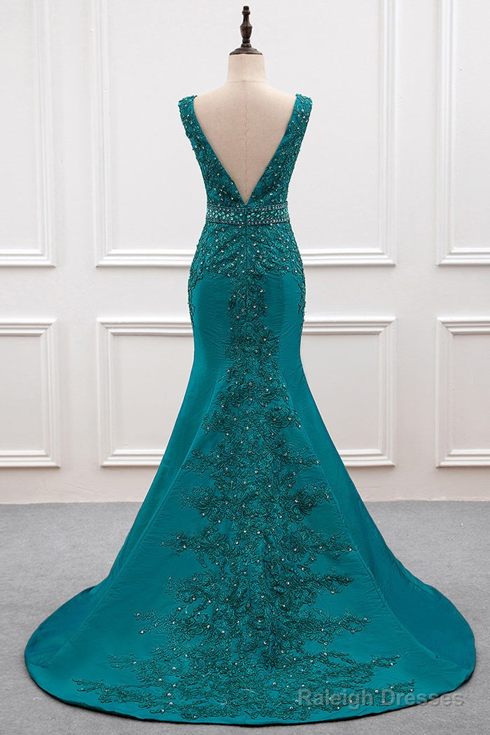 Mermaid Deep V-Neck Beading Prom Dress