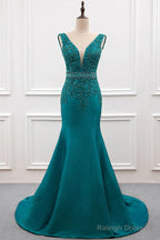 Mermaid Deep V-Neck Beading Prom Dress