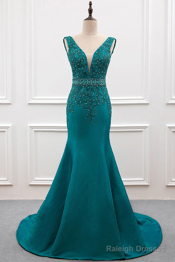 Mermaid Deep V-Neck Beading Prom Dress