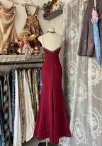 Mermaid Spaghetti Straps Red Lace Prom Dress Long Prom Dresses