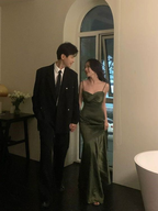 Mermaid Green Prom Dresses Satin Prom Dresses