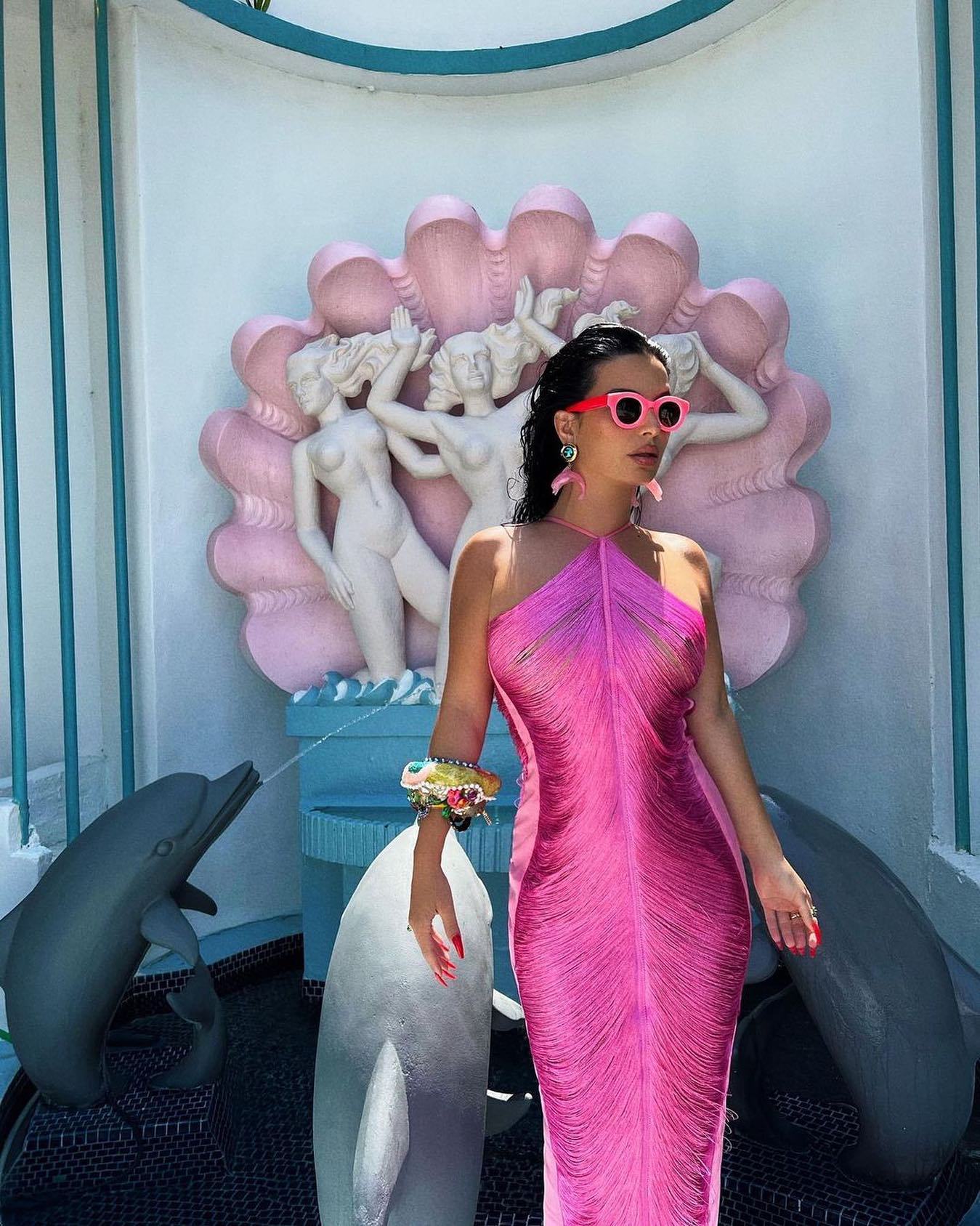 Mermaid Halter Hot Pink Long Prom Dress