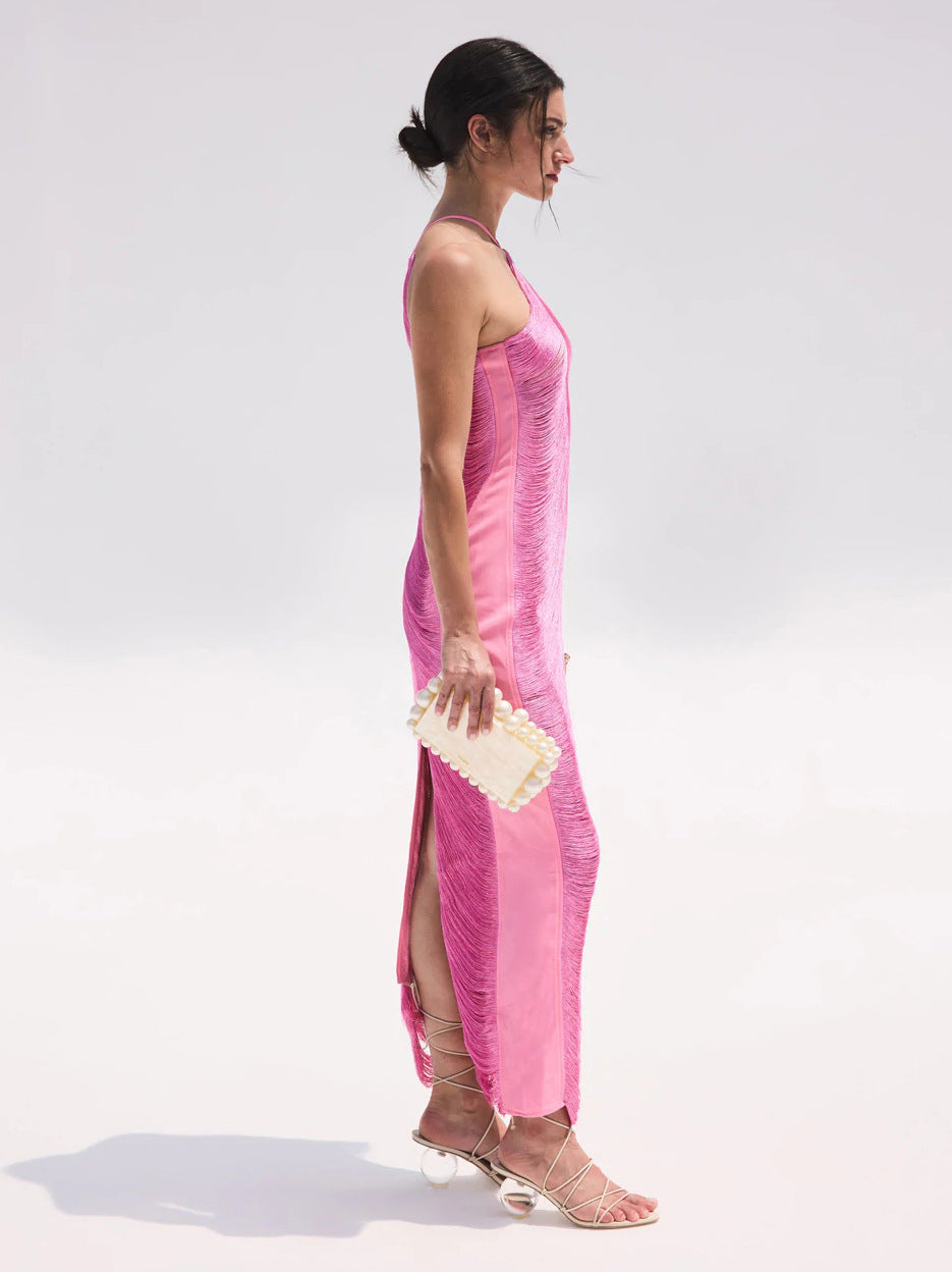 Mermaid Halter Hot Pink Long Prom Dress