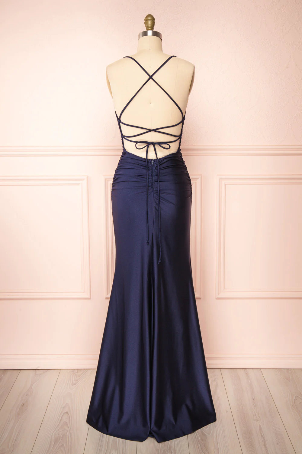 Mermaid Halter Sleeveless Navy Blue Long Prom Dress
