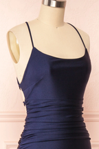 Mermaid Halter Sleeveless Navy Blue Long Prom Dress
