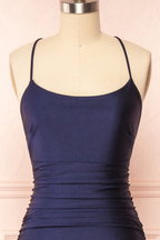 Mermaid Halter Sleeveless Navy Blue Long Prom Dress