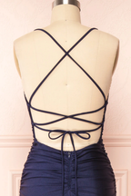Mermaid Halter Sleeveless Navy Blue Long Prom Dress