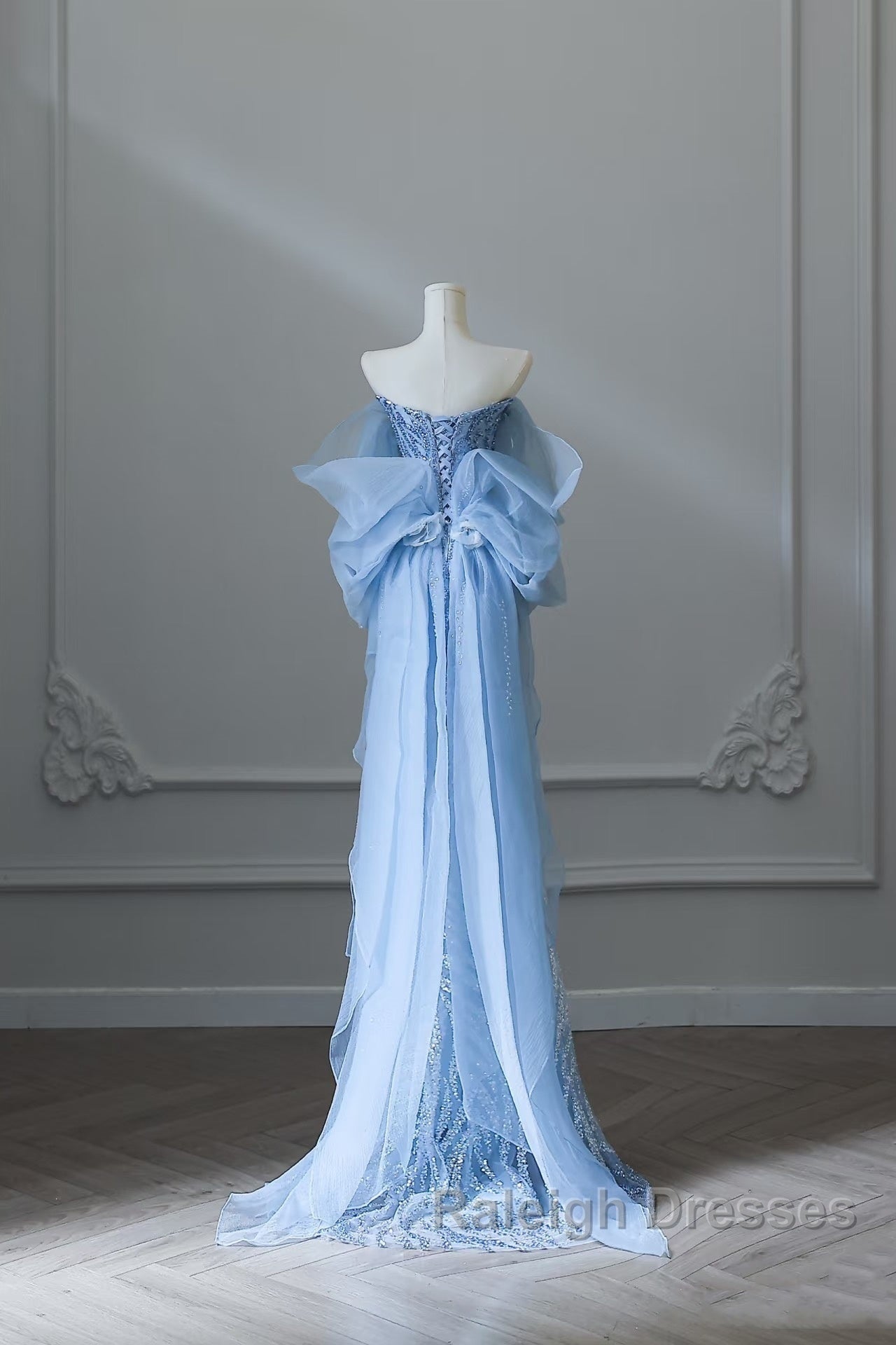 Sexy Mermaid Off The Shoulder Blue Sequin Long Prom Dresses Evening Gowns