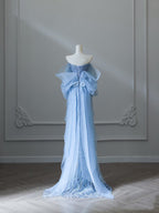 Sexy Mermaid Off The Shoulder Blue Sequin Long Prom Dresses Evening Gowns