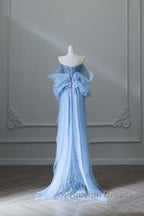 Mermaid Off The Shoulder Blue Sequin Prom Dress Long Prom Gowns